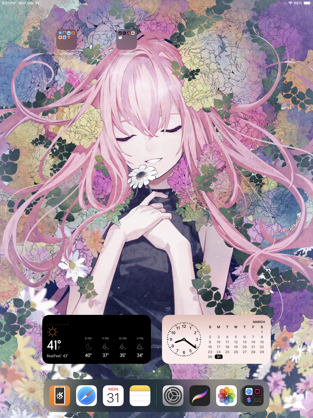 wallpaper featuring Megurine Luka, surrounded by lots of colorful pastel flowers